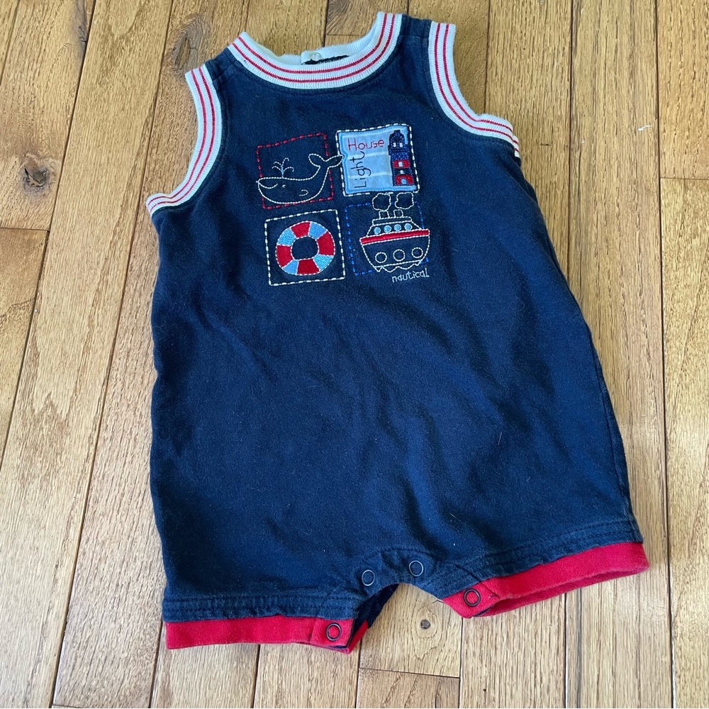 VTG ALL MINE BLUE NAUTICAL GRAPHIC ONESIE SIZE 3/6 MONTHS 100% COTTON